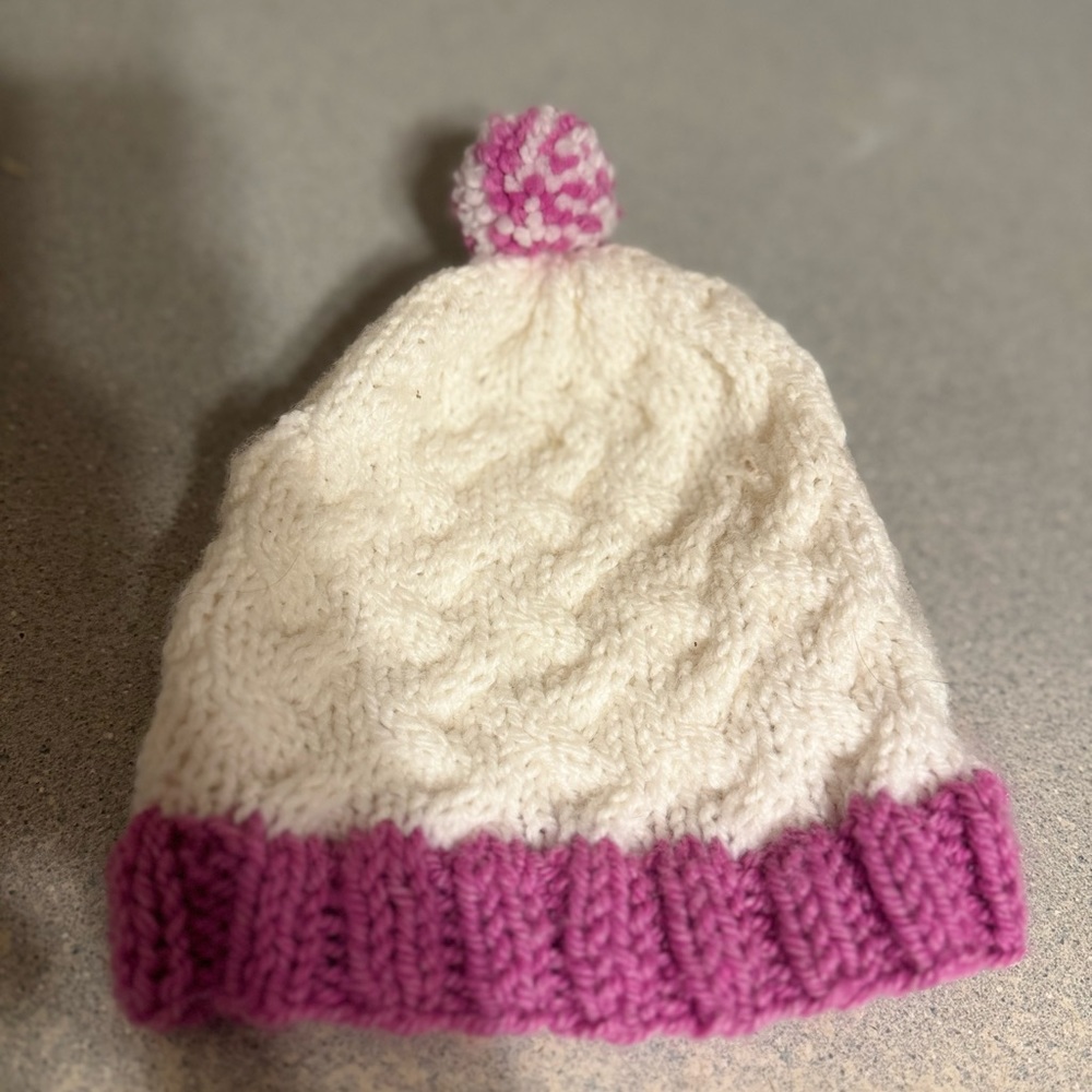 - Hand knit color block infant winter hat